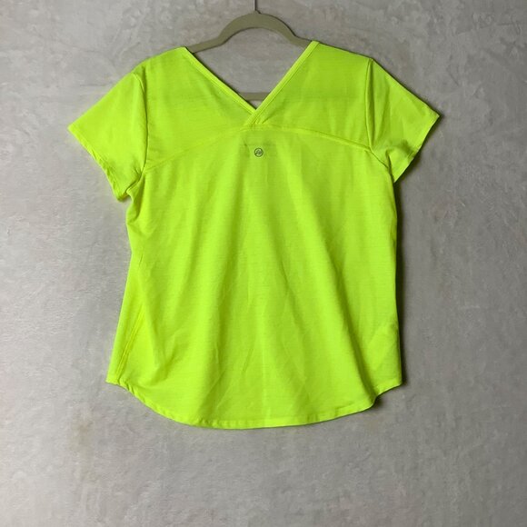 Eddie Bauer V-Neck Back Athletic Active Top Shirt Neon Yellow Women Size Small - Picture 2 of 11